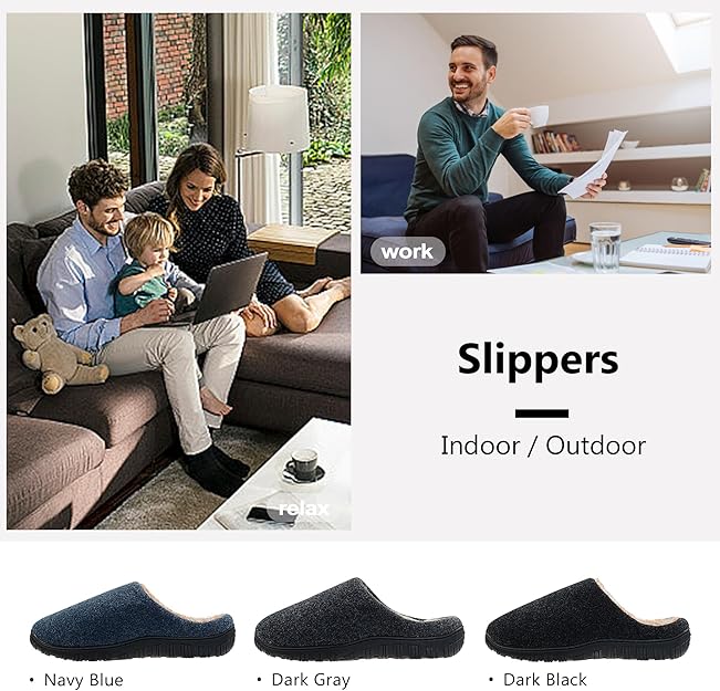 Men's slip-on foam memory foam home slippers, warm, plush, comfortable and fluffy indoor and outdoor floor shoes